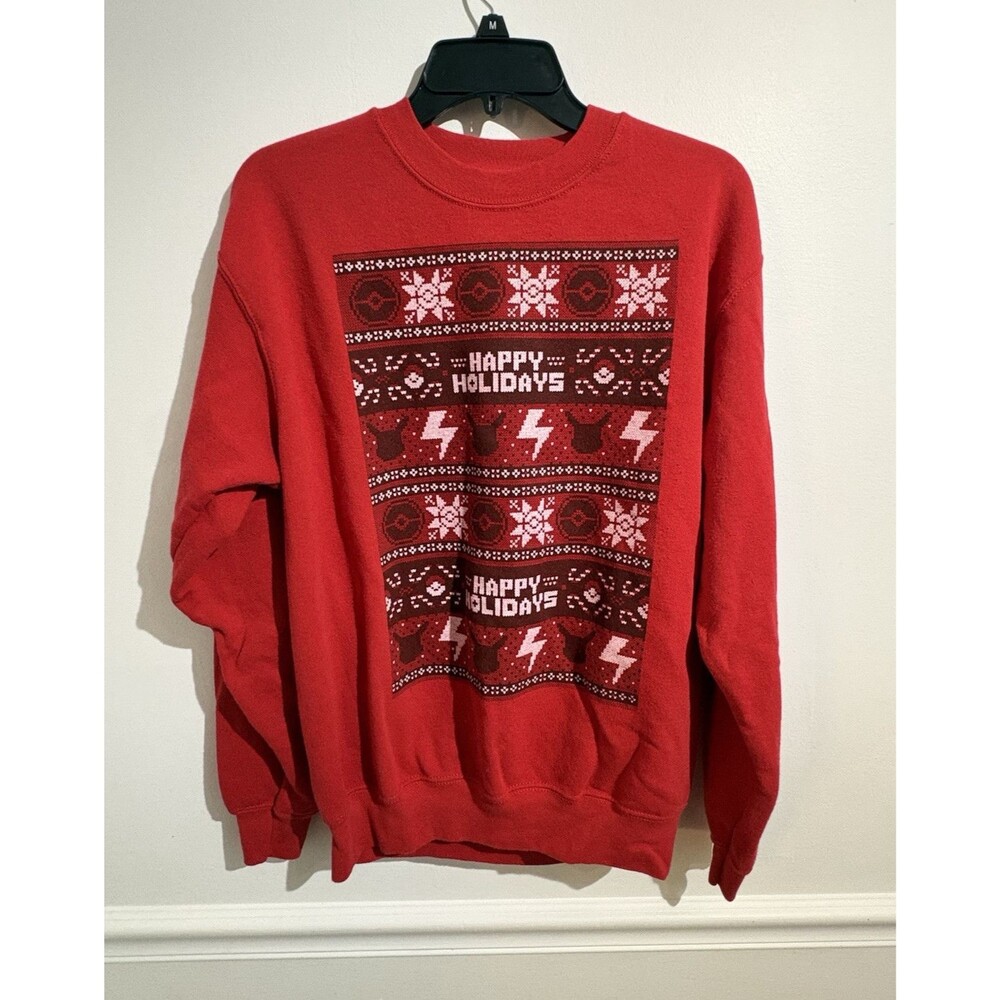 Pokémon Men’s M Red Crewneck Pullover Sweatshirt Holiday Graphic Print